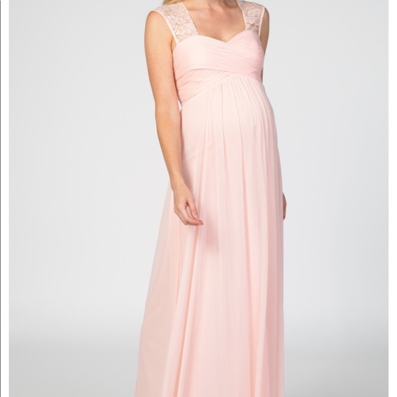 Pinkblush Dresses & Skirts - Light Pink Lace Accent Chiffon Maternity Gown
